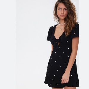 Heart-Embroidered Tie-Front Dress
